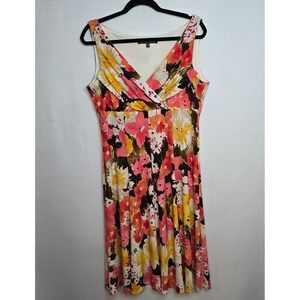 Jones Wear Women's Dress Size 14 Sleeveless Floral V-Neck Fit and Flare Stretch